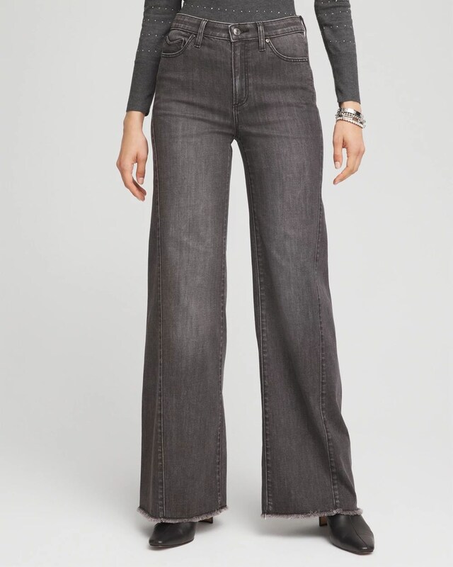 Wide Leg Frayed Hem Jeans